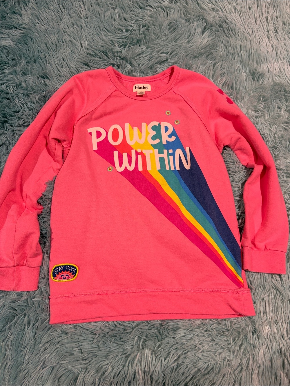 Kids Size 8 Hatley Pink 'Power Within' Rainbow Graphic Sweatshirt